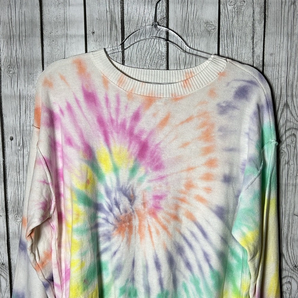 Peace Love World Gem Tie-Dye Colorful Sweater Size Xs View 3